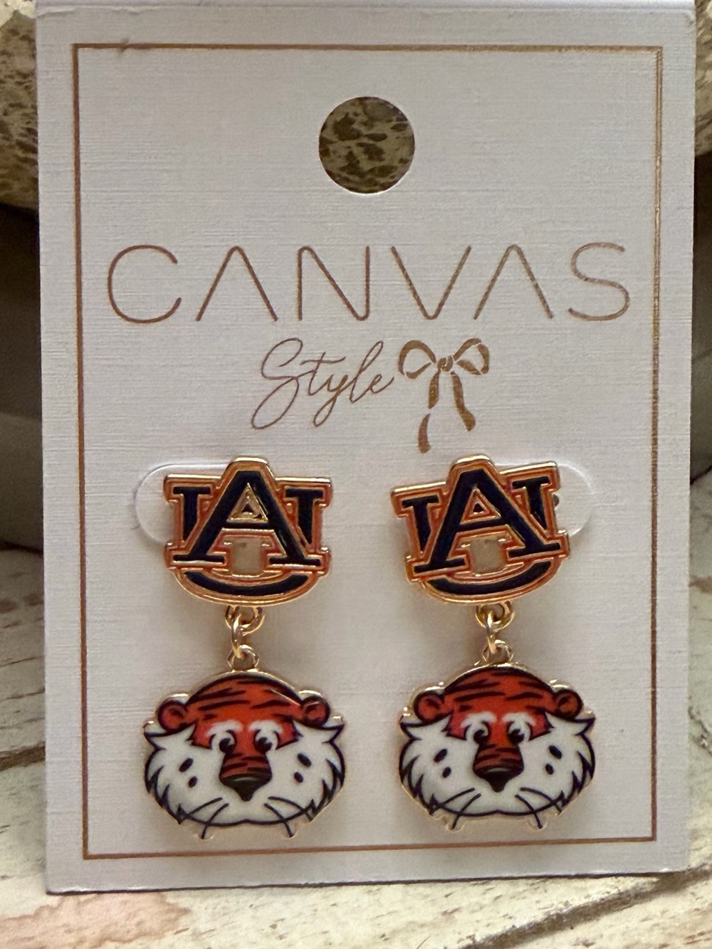 Canvas Navy & Orange AU Tiger Dangle Earrings
